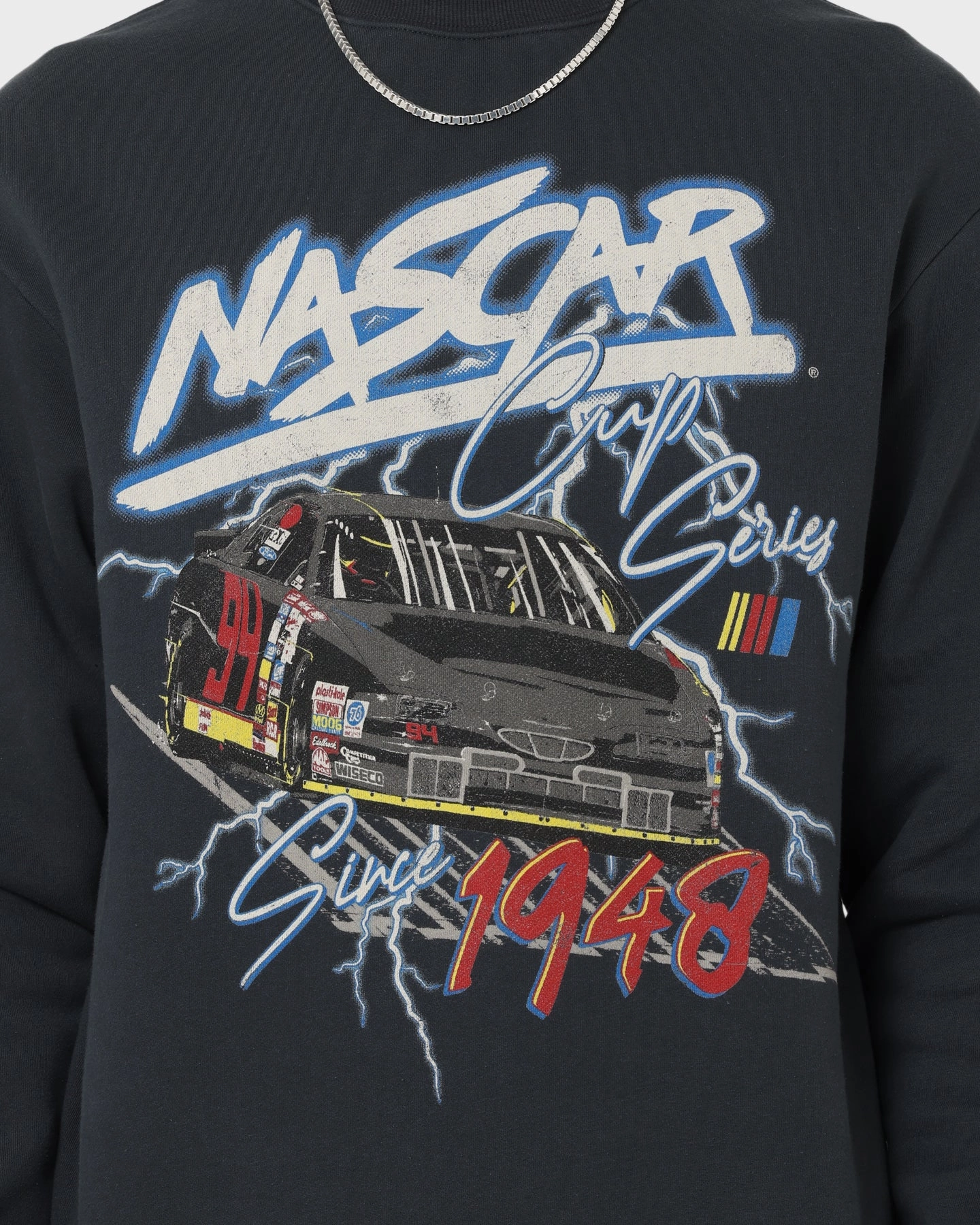 NASCAR Lightning Cup Series Crewneck Washed Black Non Chafing Neckline