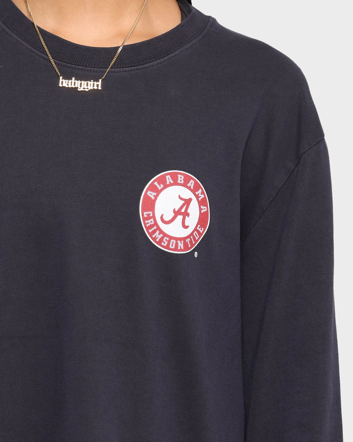NATIONAL COLLEGIATE ATHLETIC ASSC Alabama Crimson Tide Team Crest Jeaner Long Sleeve T-Shirt Vintage Black Recycled Polyester