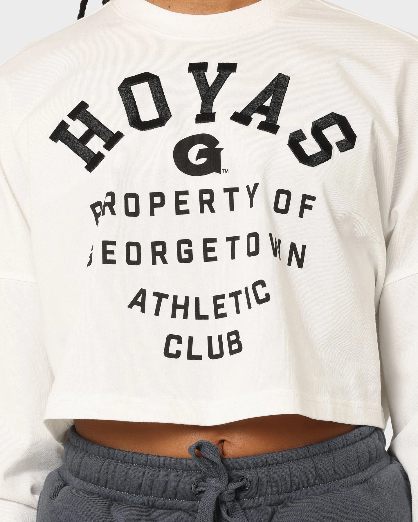 Sleek Fit National Collegiate Athletic Association Georgetown Hoyas Women's Athletics T-Shirt Vintage White