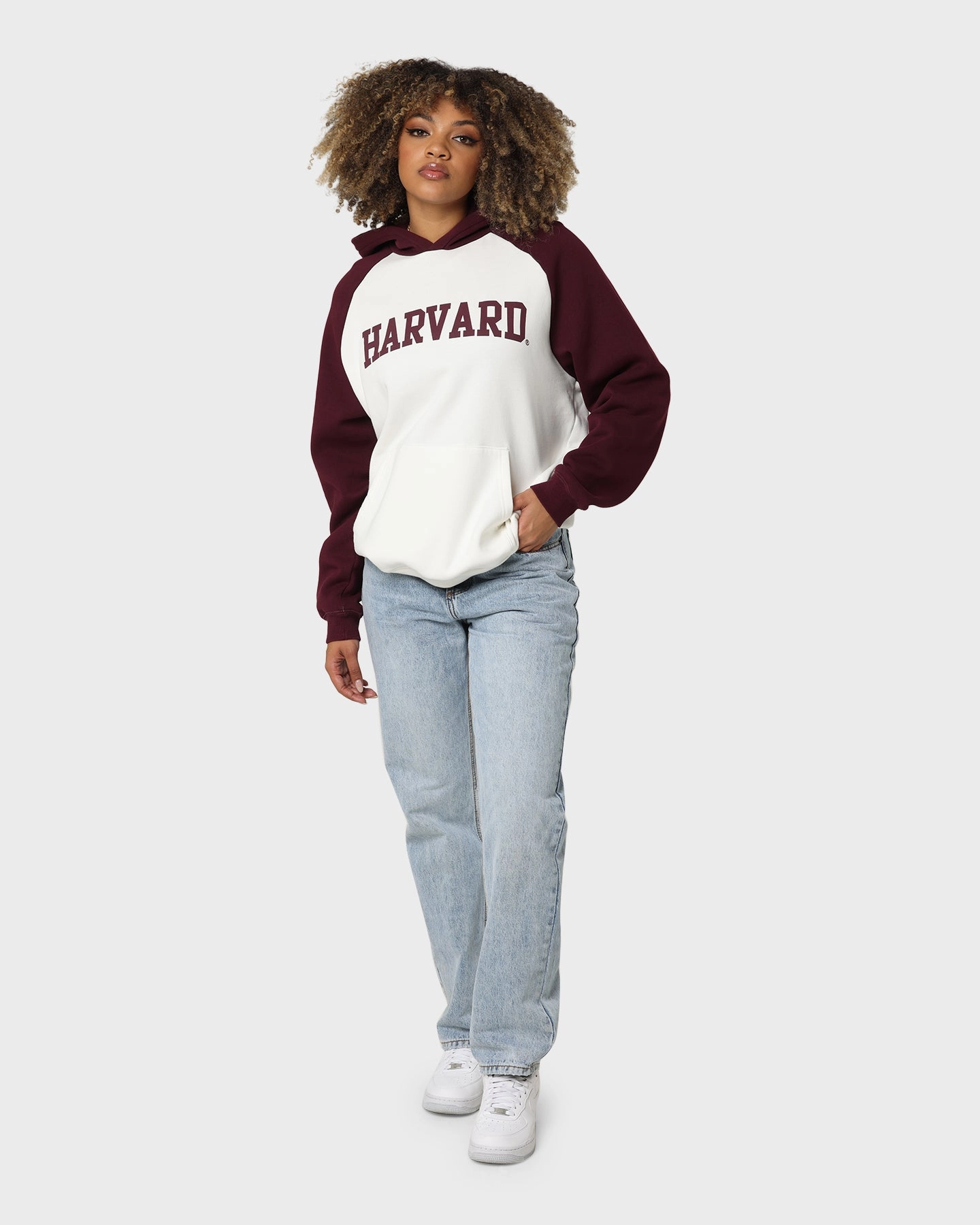 National Collegiate Athletic Association Harvard Crimson Two Tone Raglan Hoodie Vintage White Winter Weather Protection Daily Utility