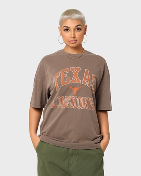 National Collegiate Athletic Association Texas Longhorns Oversized Arch Vintage T-Shirt Washed Chocolate Trendy Top Stylish and Comfortable