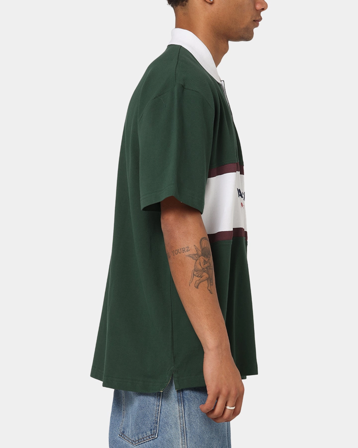 Nautica 83-Flag Block Polo T-Shirt Green/White Layered Hem Reinforcement Stylish Fit