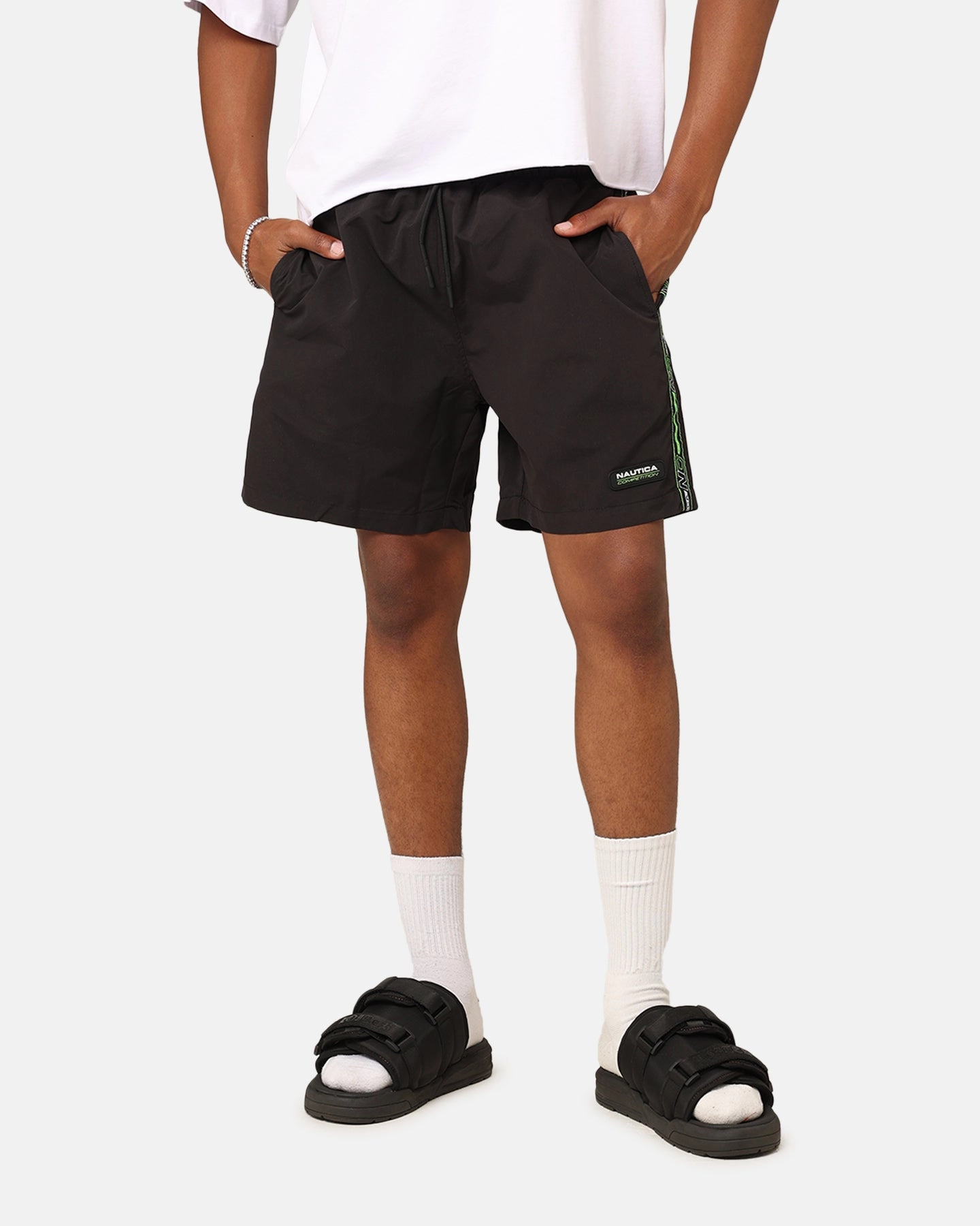 Nautica Button 6" Swim Shorts Black Fun Design Luxury Brand