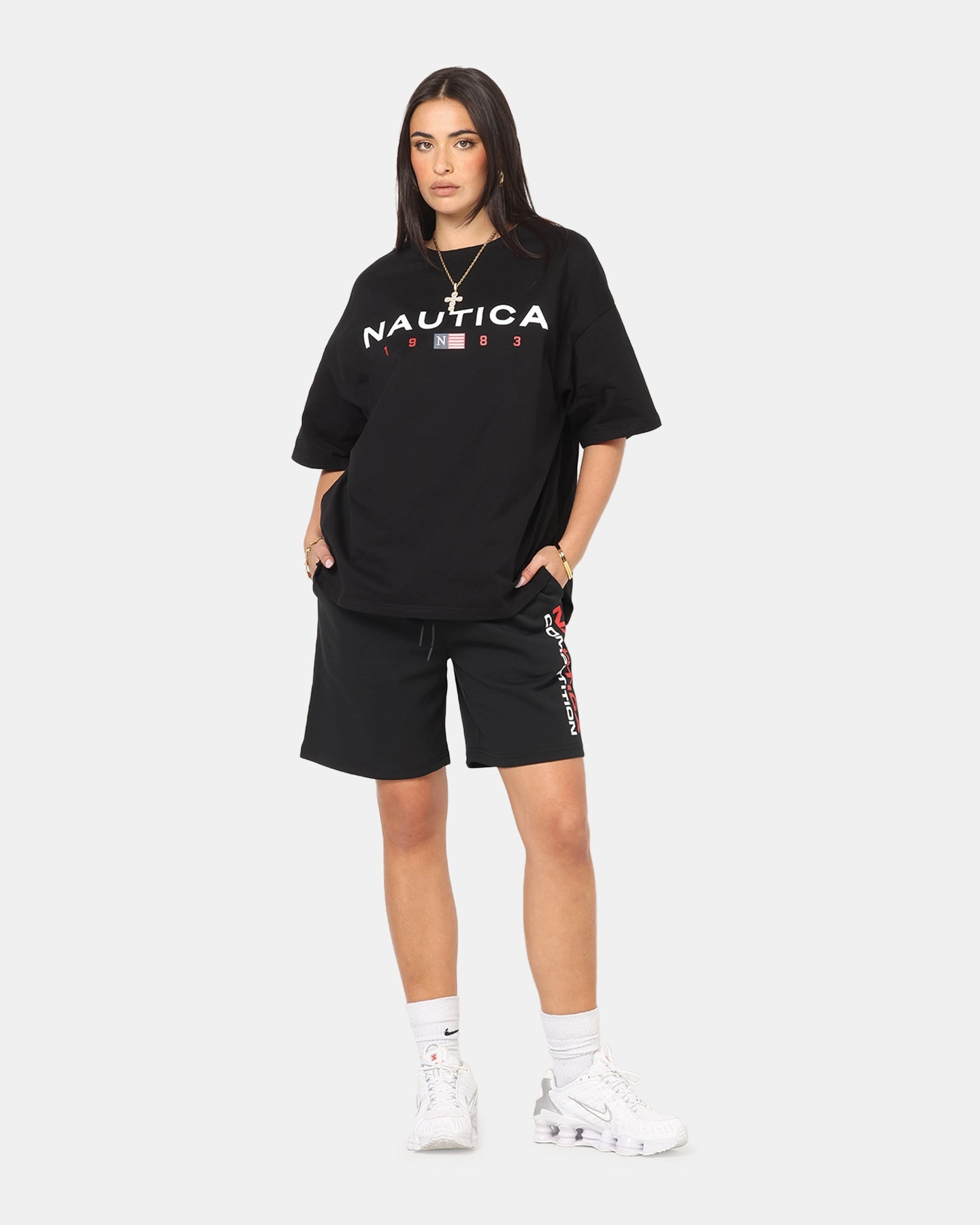 Nautica Letter Logo T-Shirt Black Vintage Wash Soft Texture