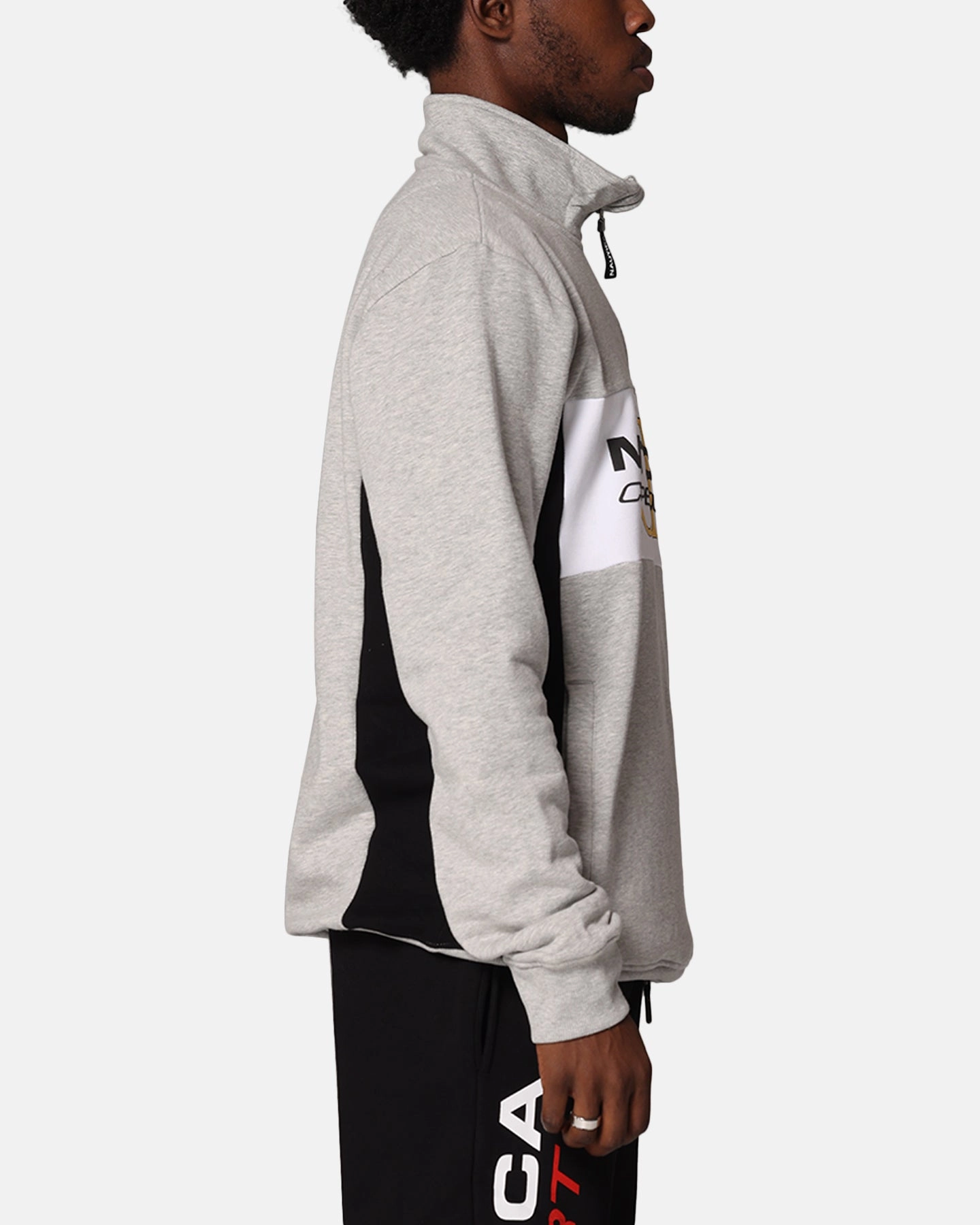 Nautica Mallard 1/4 Zip-Up Top Grey Marle Convertible Collar Flexible Comfort