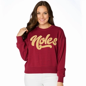 Stewart Simmons Women's Chenille Noles Design Relaxed Crew Fleece - Garnet EnergyReturning Midsole NonToxic Certification