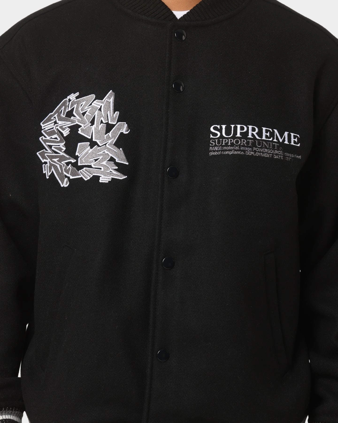 spring season Supreme Support Unit Varsity Jacket Black