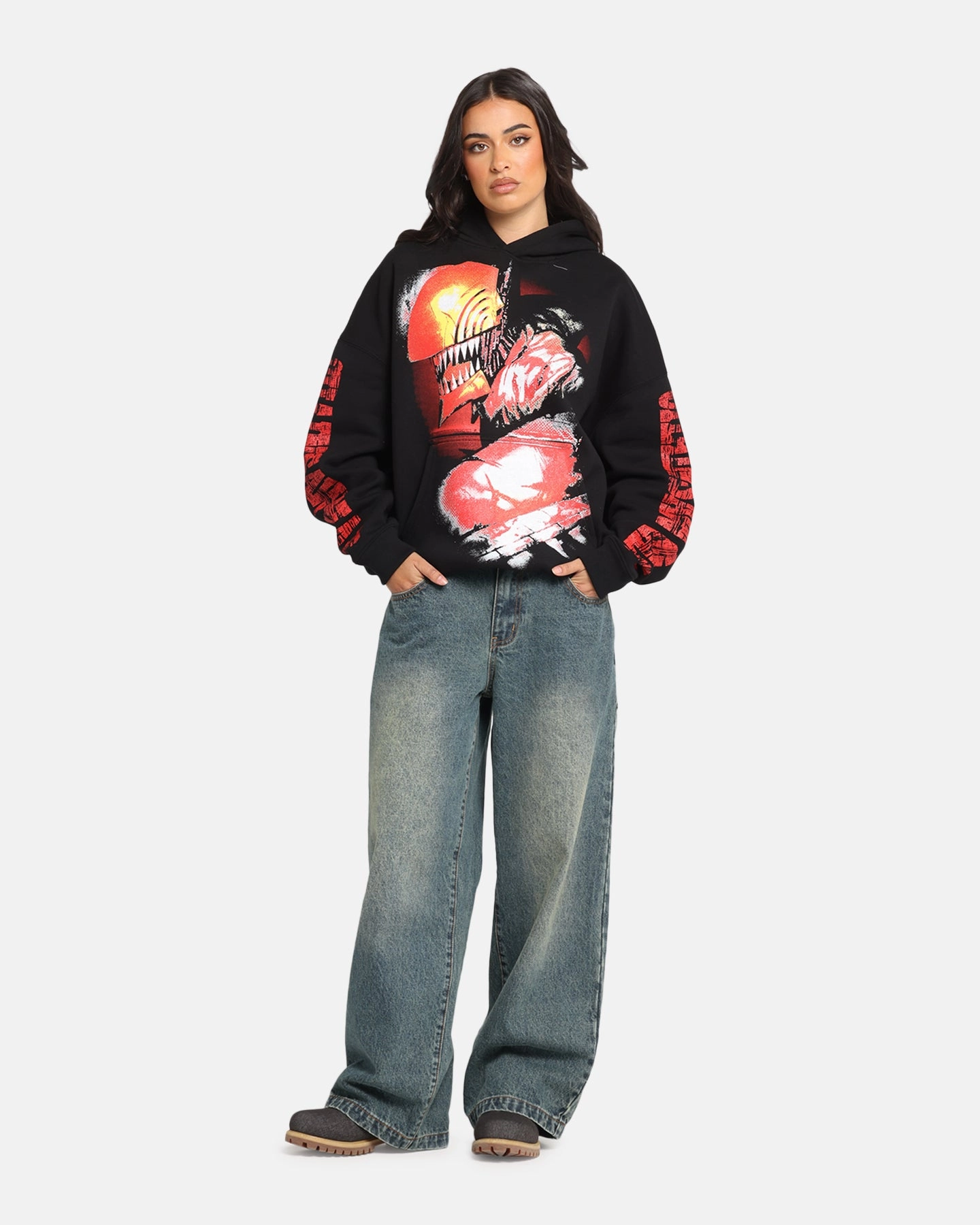 Goat Crew X Chainsaw Man Premium Hoodie Black Reunion Weatherproof Coating