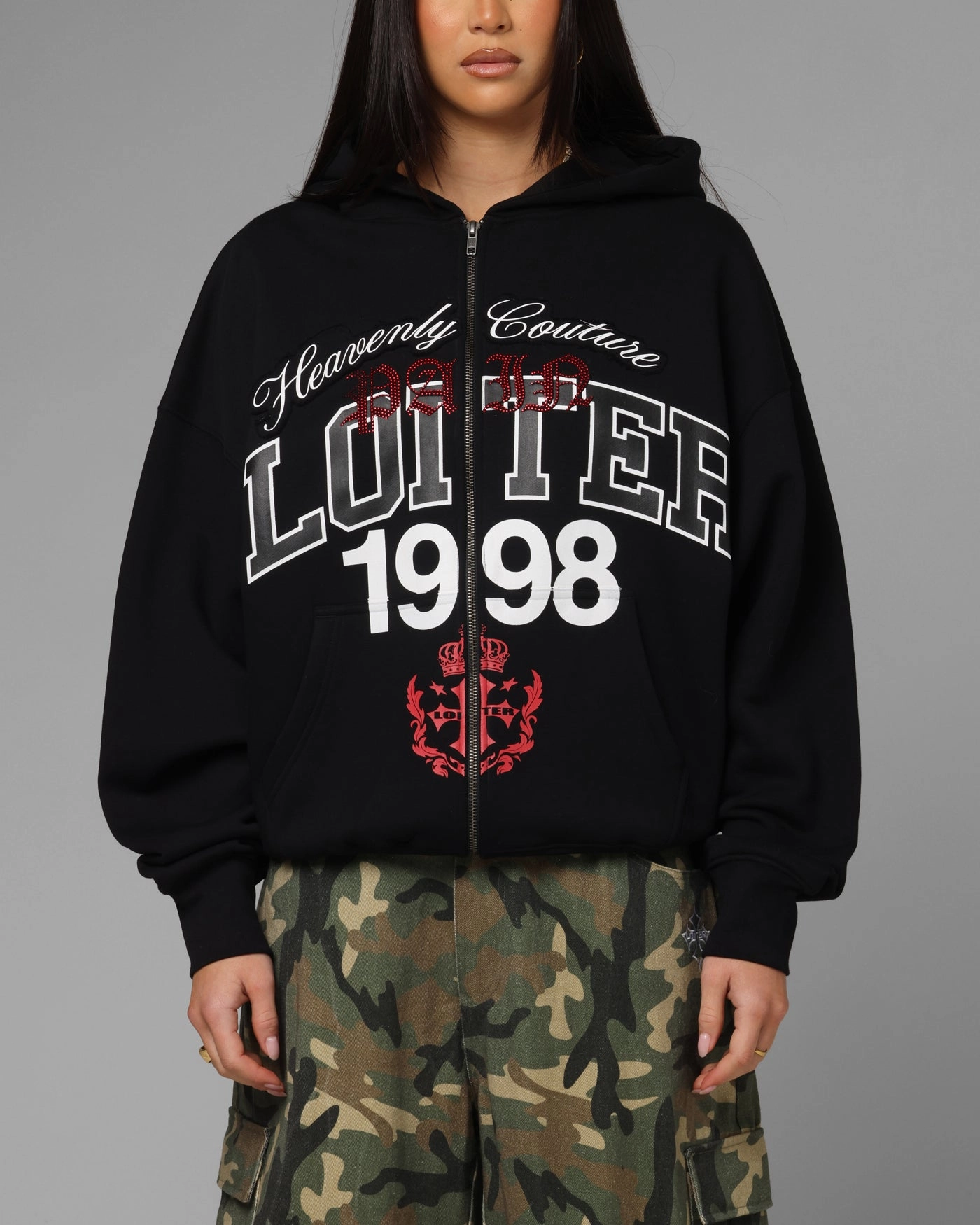 Loiter Drop Out Zip Hoodie Black suitable for city tours