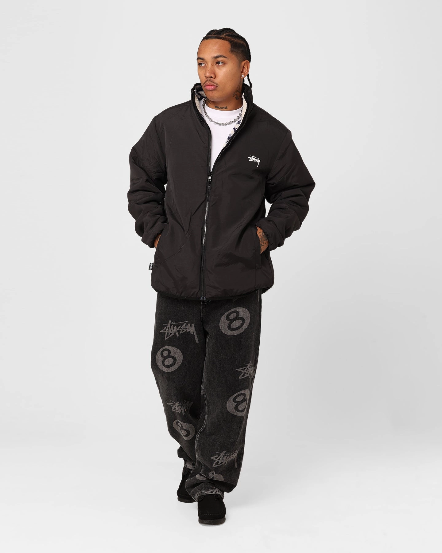 Zippered Pocket Design Box Stussy Dragon Sherpa Jacket Natural