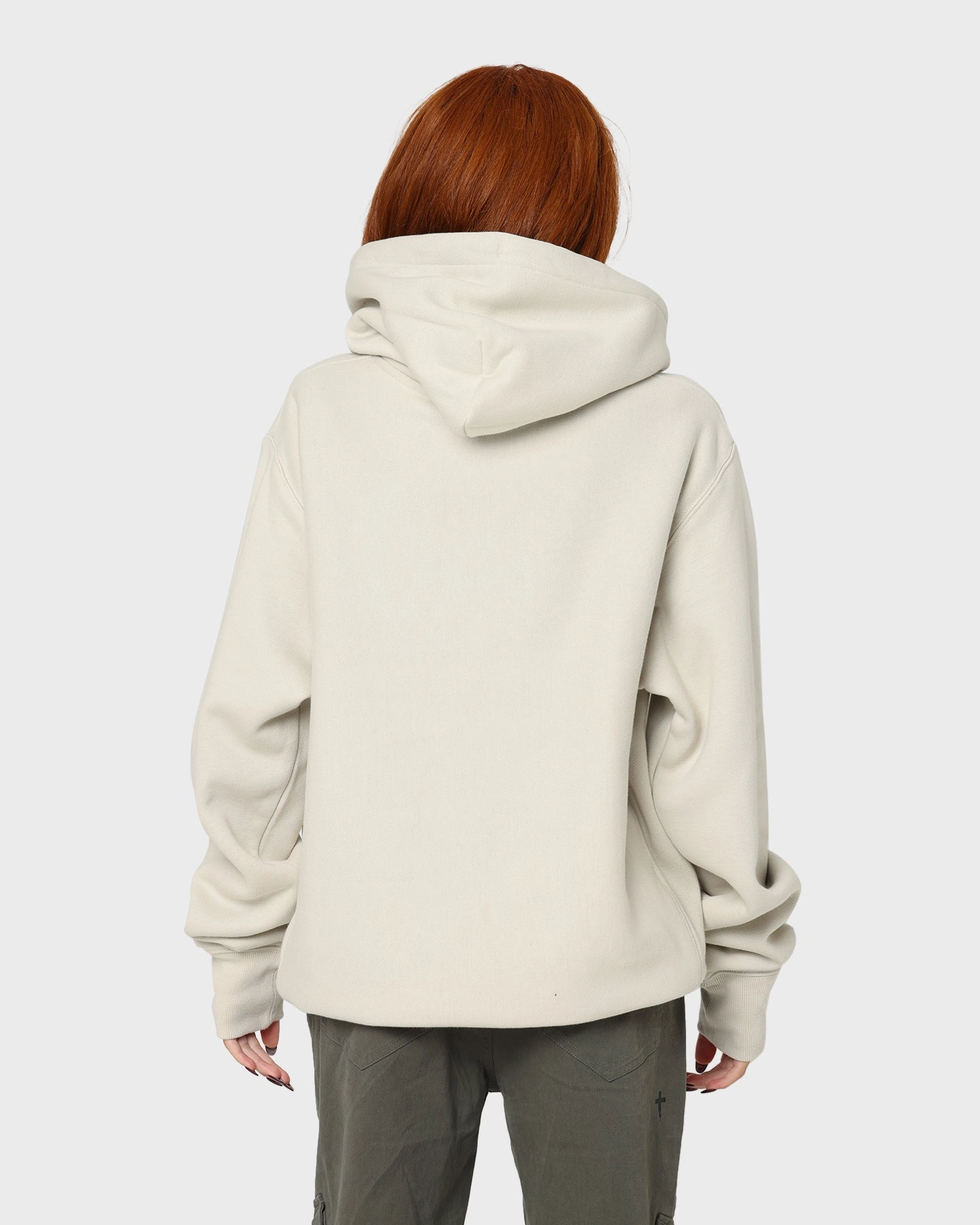 High Collar Design Champion Reverse Weave Small C Hoodie Pebblestone