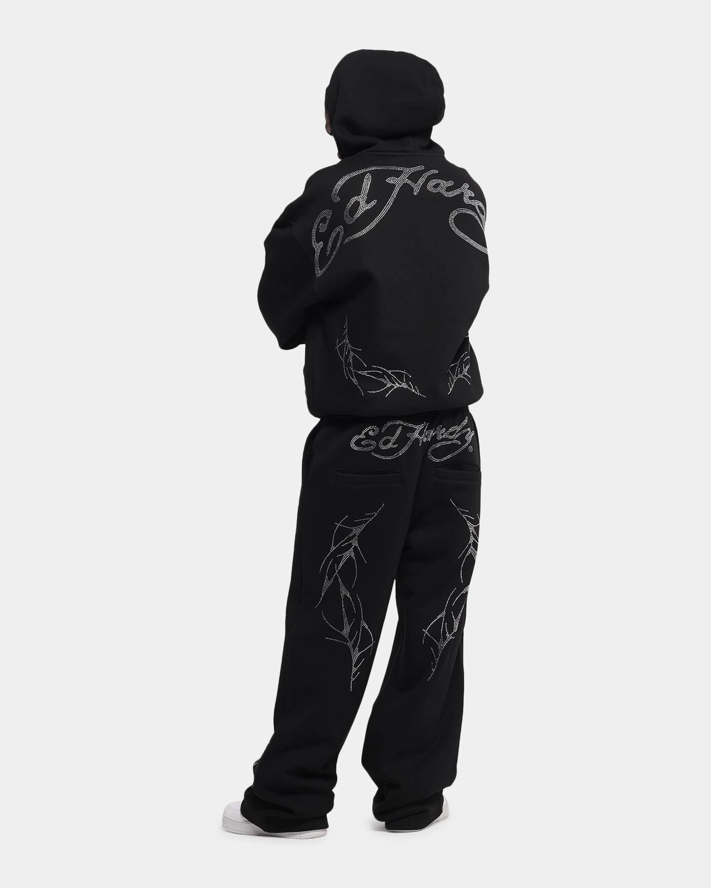 Windbreaker Style Ed Hardy Cyber Rhinestone Zip-Up Hoodie Black