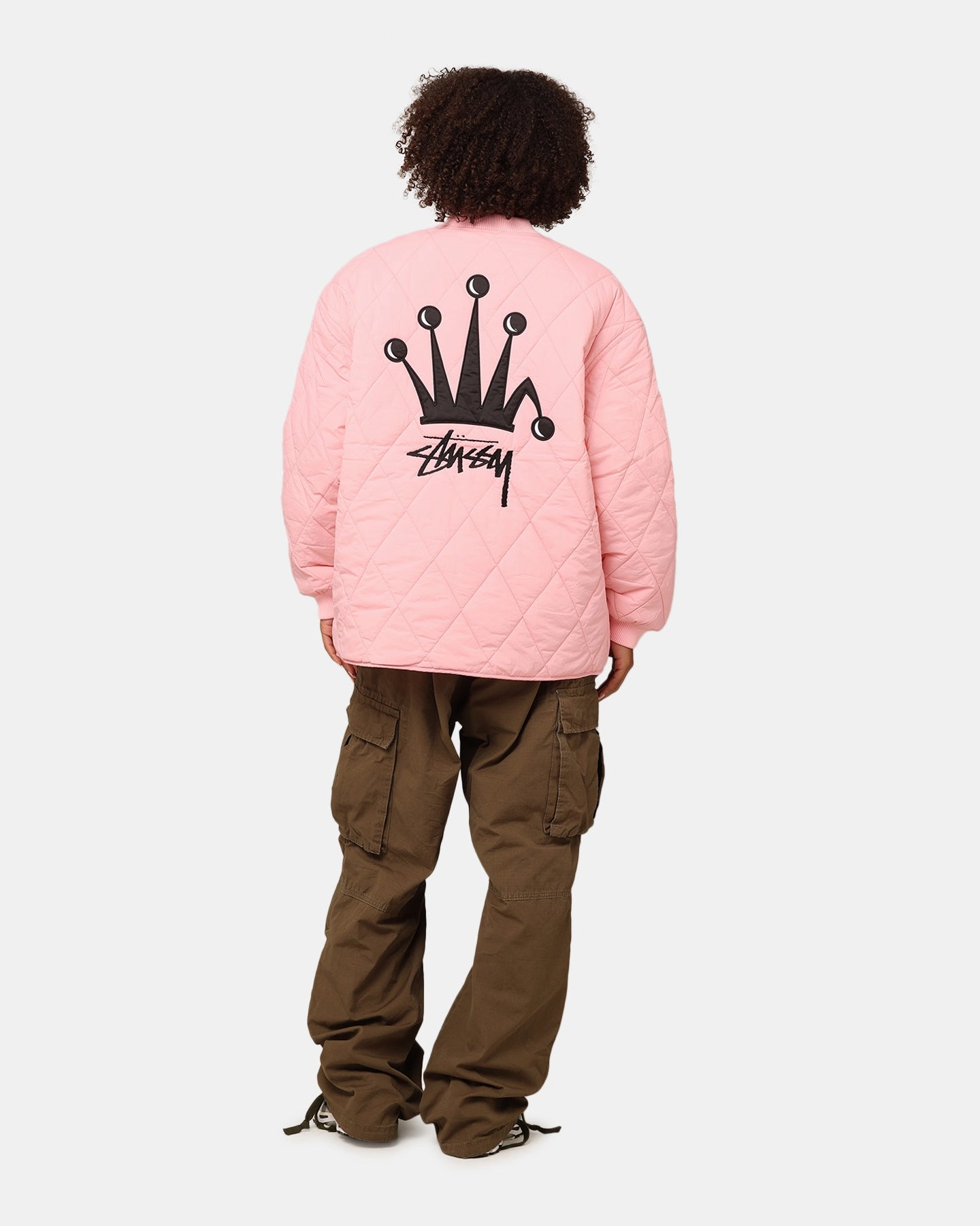 St??ssy Women's Stock Crown Quilted Jacket Pink desert