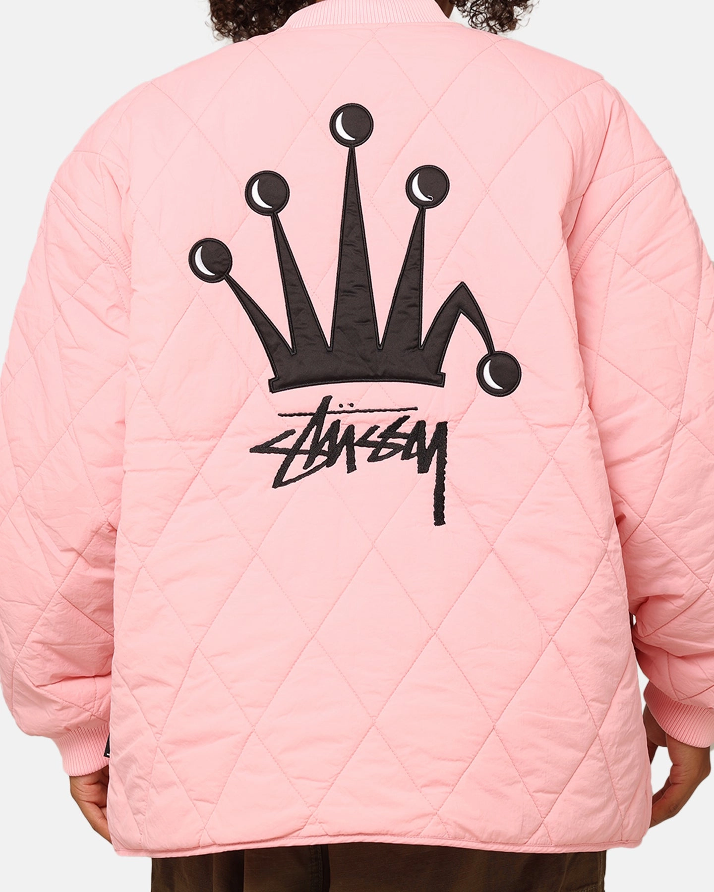 St??ssy Women's Stock Crown Quilted Jacket Pink Dry Touch Oversized Fit