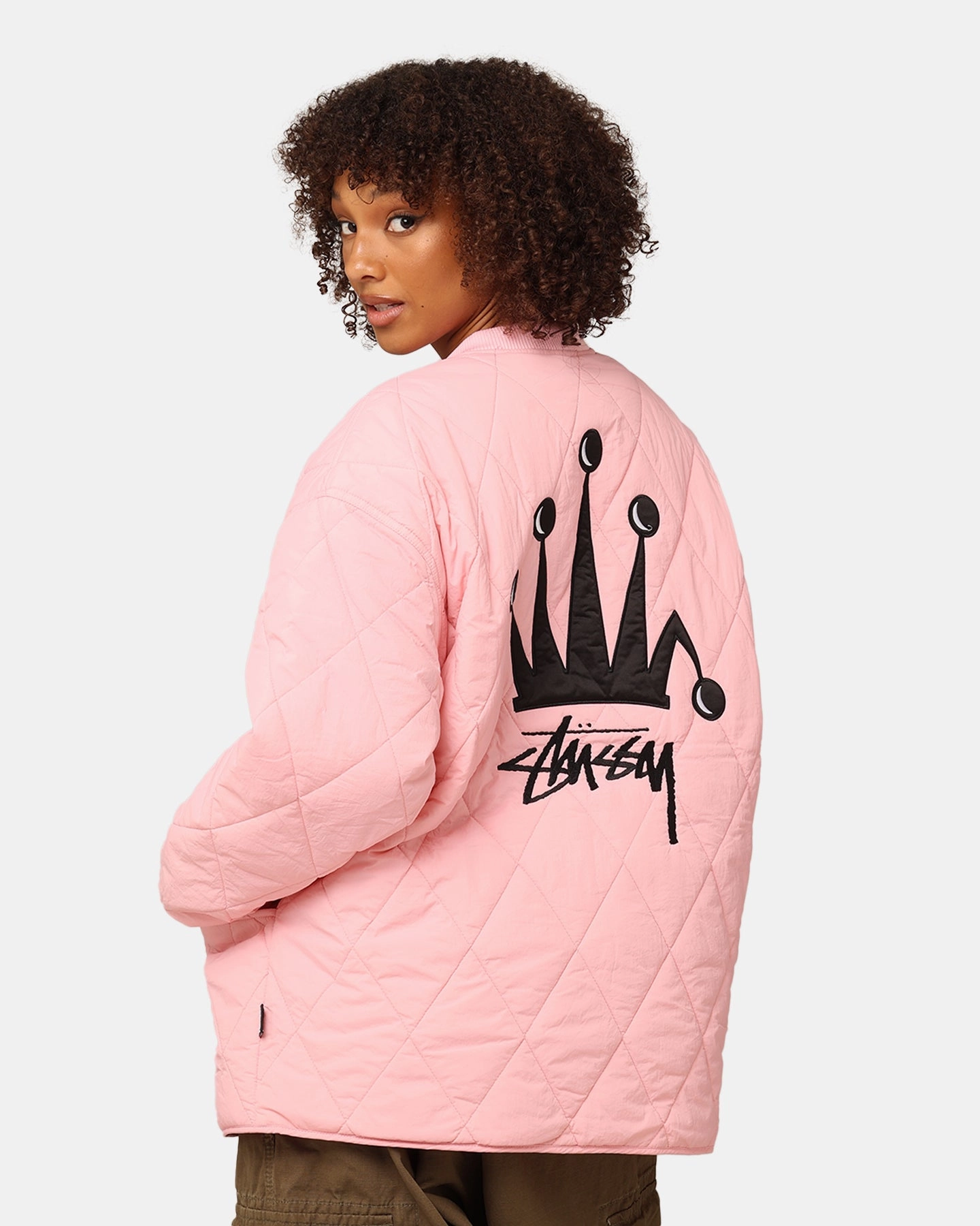 St??ssy Women's Stock Crown Quilted Jacket Pink Active Edge Functional Warmth