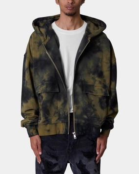 Abrasion resistant MNML Crumple Tie Dye Hodie Olive
