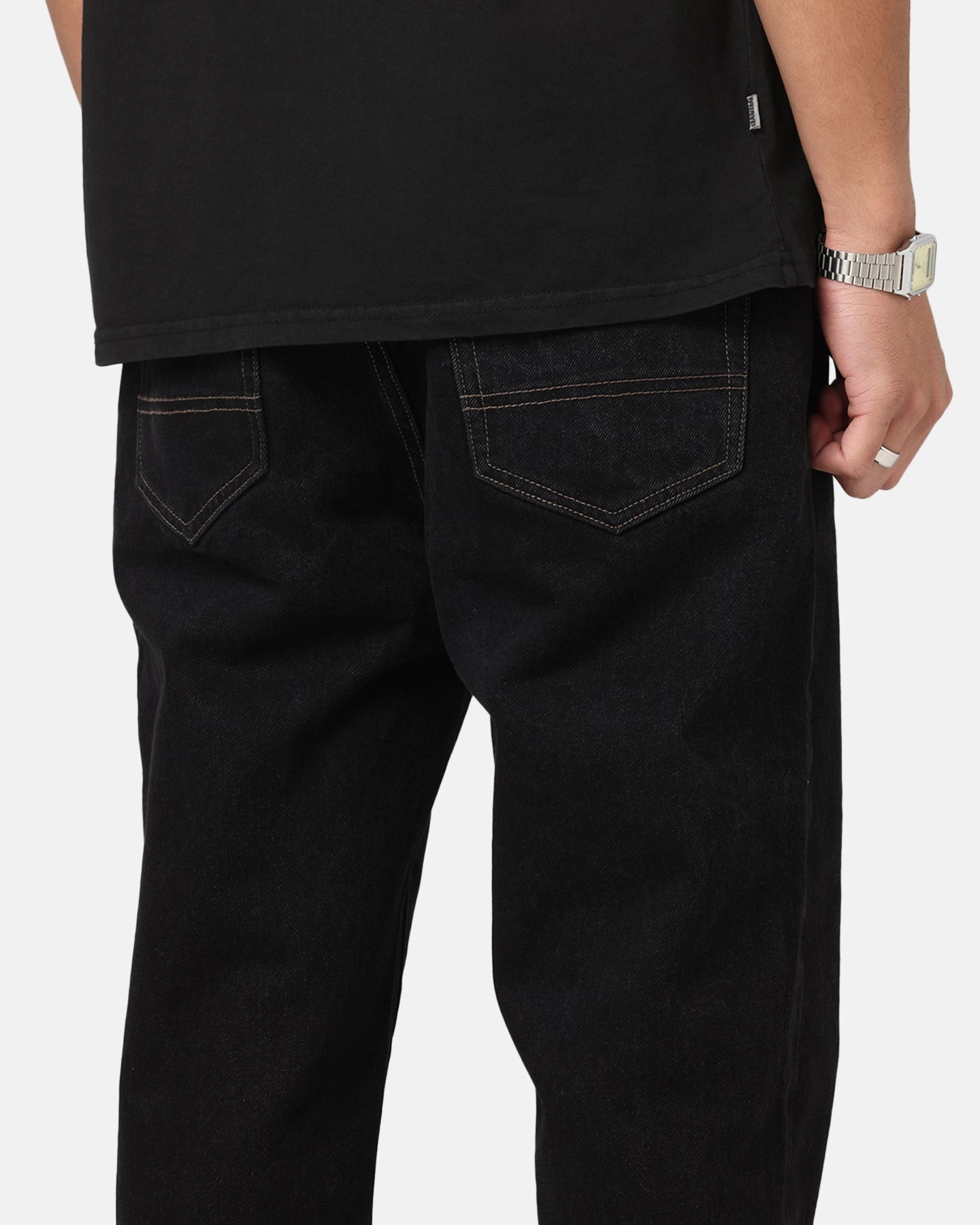 S Double Denim Standard Jeans Black Rinse Elegant Party Look Winter Warmth Durable piece