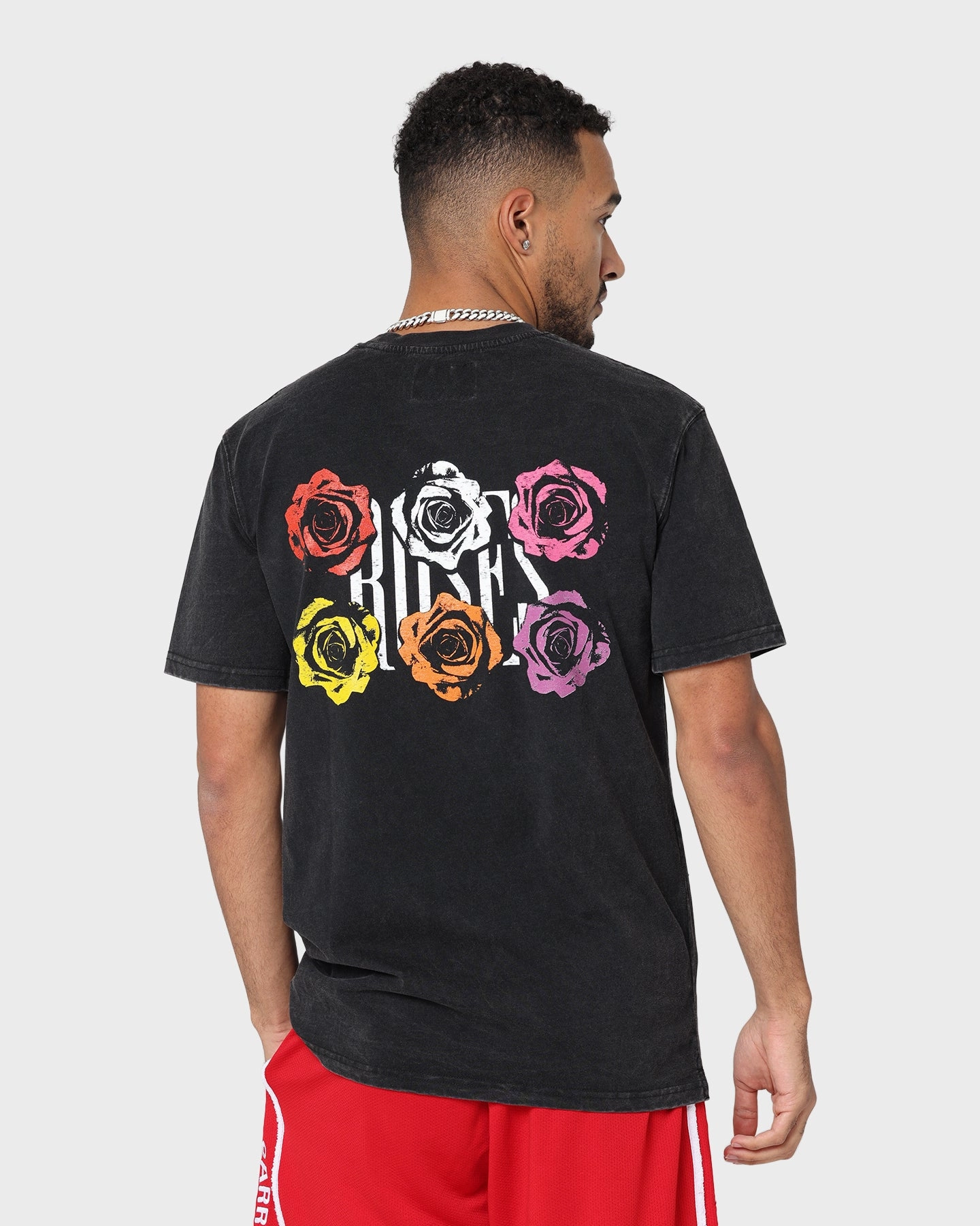 Zero Waste Production Hiking durability Carre Multi-Rose Vintage T-Shirt Washed Black