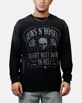 Guns N Roses Next Door To Hell Long Sleeve T-Shirt Washed Black Outdoor Leisure