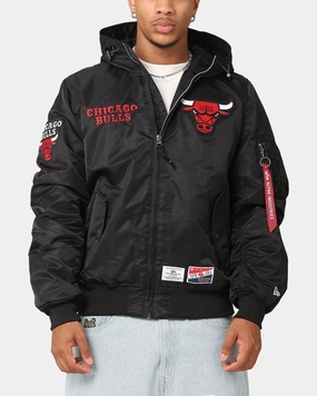 Versatile Wear Sporty Style New Era Chicago Bulls Alpha Industries L-2B Hooded Bomber Jacket Black