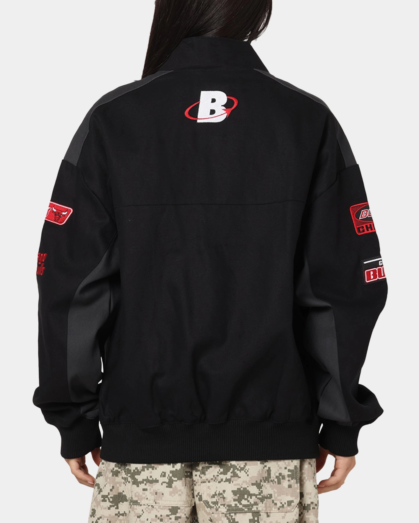 Heavyweight Foldable Collar New Era Chicago Bulls NBA Motorsport Jacket Black