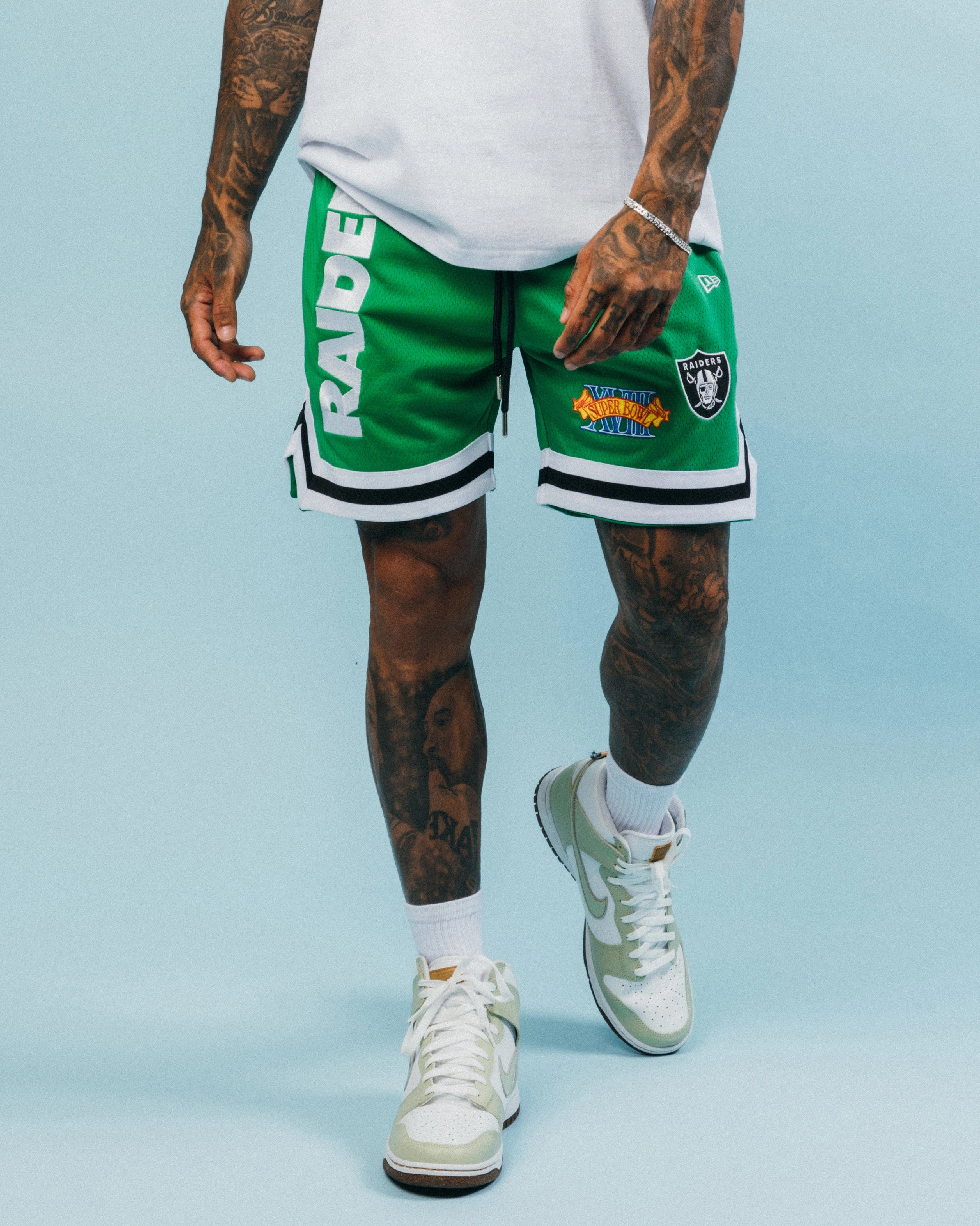 Christmas gift New Era Las Vegas Raiders 'Tropical Punch Script Pack' Mesh Shorts Lucky Green