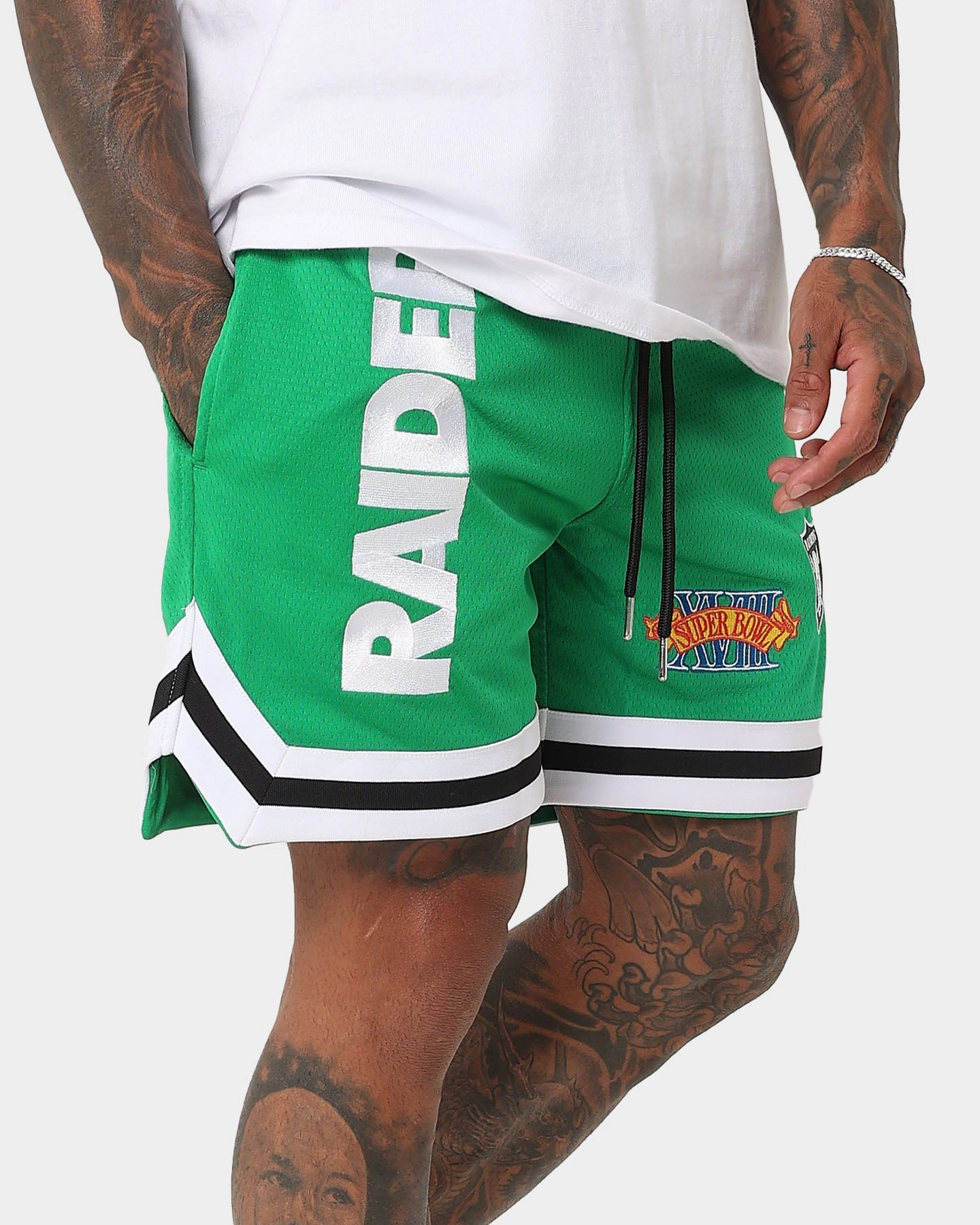 New Era Las Vegas Raiders 'Tropical Punch Script Pack' Mesh Shorts Lucky Green Collectible Item Cotton Blend