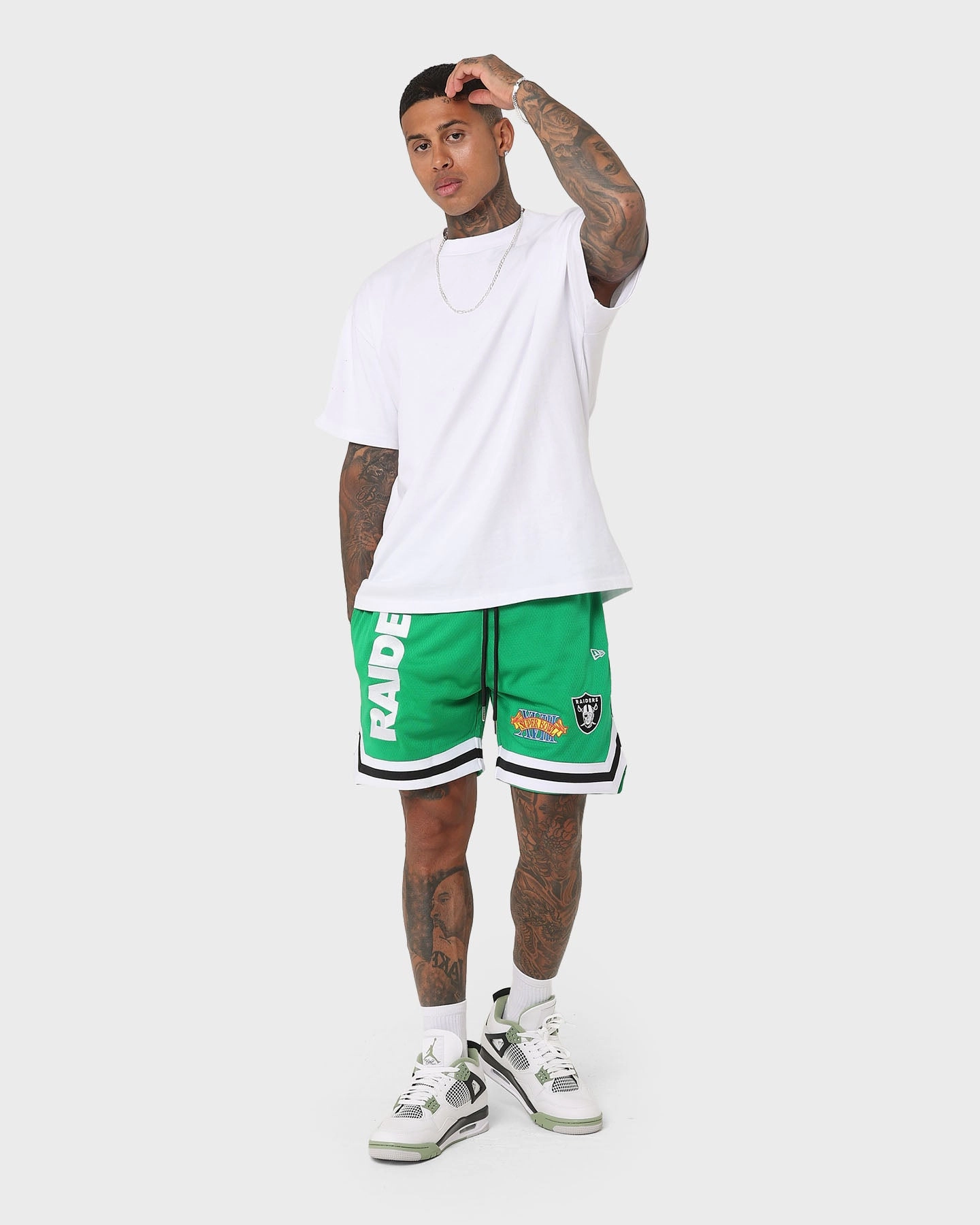 New Era Las Vegas Raiders 'Tropical Punch Script Pack' Mesh Shorts Lucky Green retail industry