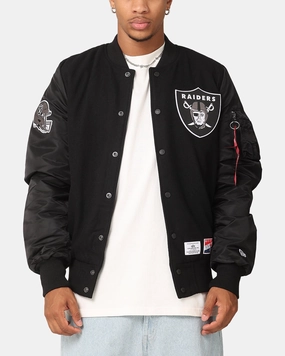 ZipperClosure muted shades New Era Las Vegas Raiders Alpha Industries MA-1 Wool Varsity Jacket Black