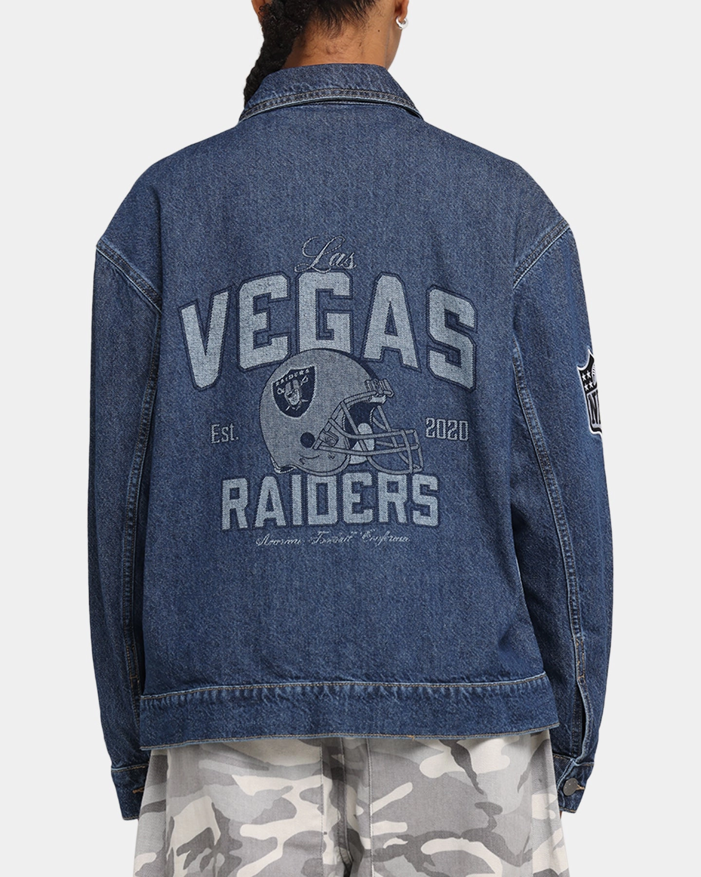 YKK Zipper Quality Diary New Era Las Vegas Raiders NFL Denim Jacket Dark Blue