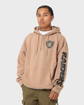 New Era Las Vegas Raiders Quarter Zip Sleeve Script Hoodie Khaki/Black Prayer Tactile Response Fabric
