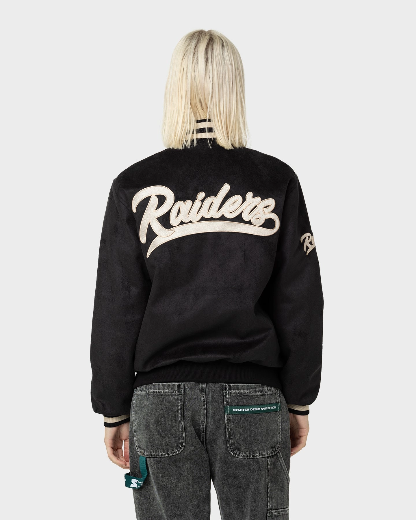New Era Las Vegas Raiders Suede Jacket Black Striped Solid-color