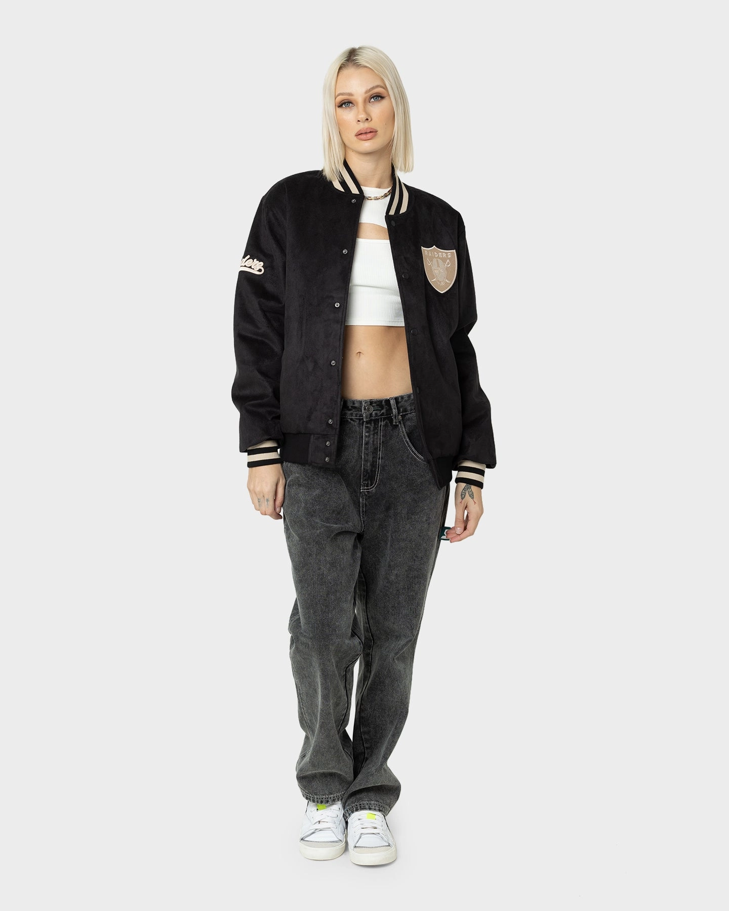 New Era Las Vegas Raiders Suede Jacket Black Conquer suitable for charity events