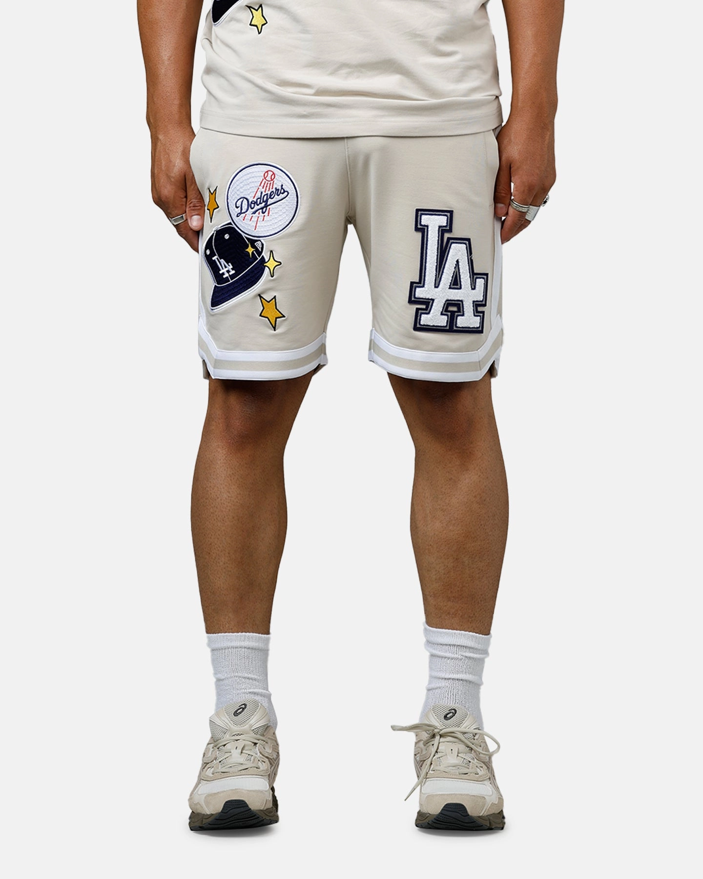 Low Bulk Waistband Recycled Material New Era Los Angeles Dodgers 'Logo Select' Summer Shorts Stone