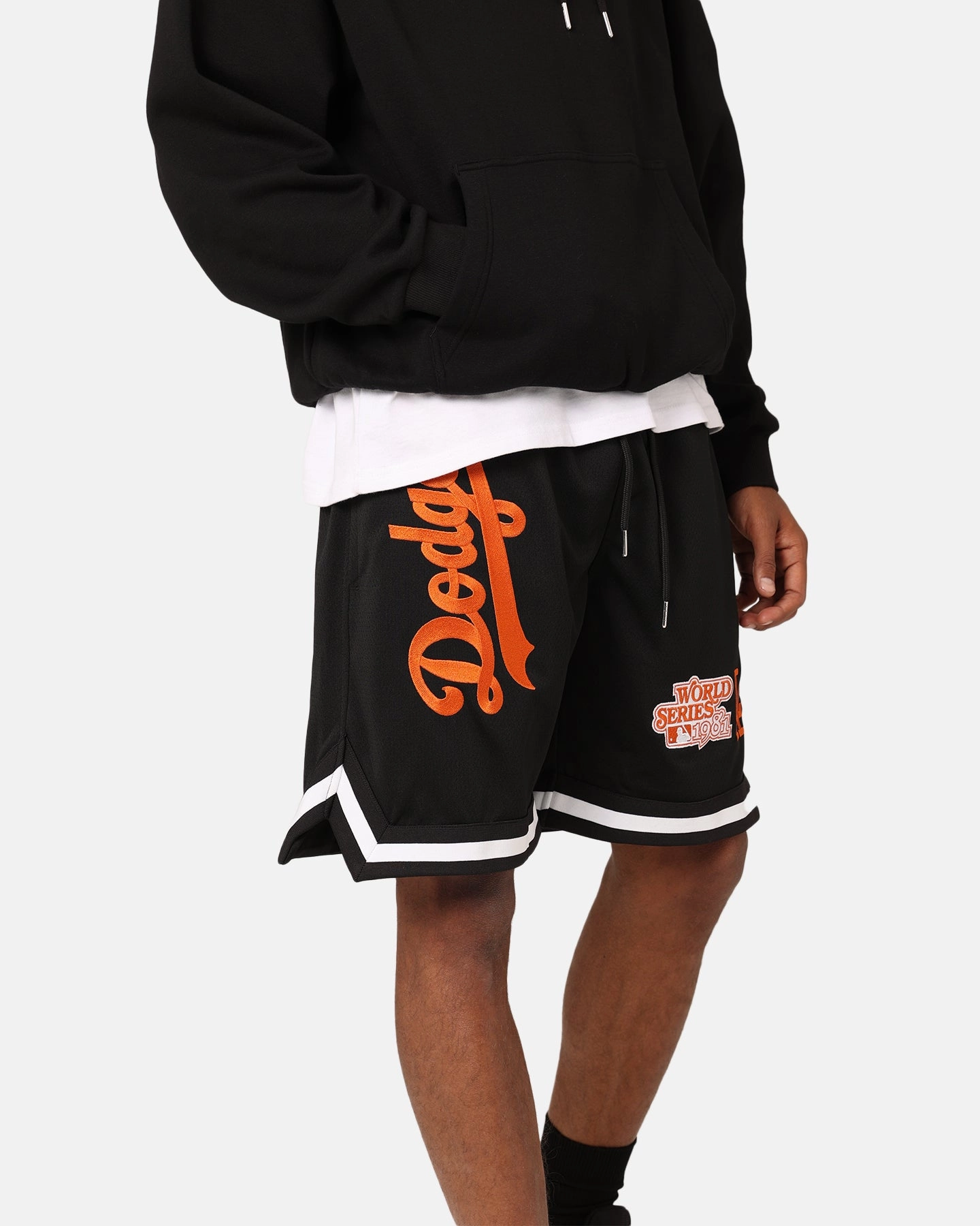New Era Los Angeles Dodgers 'Scary Nights' Mesh Shorts Black/Orange Stretch Comfort Lightweight Weave