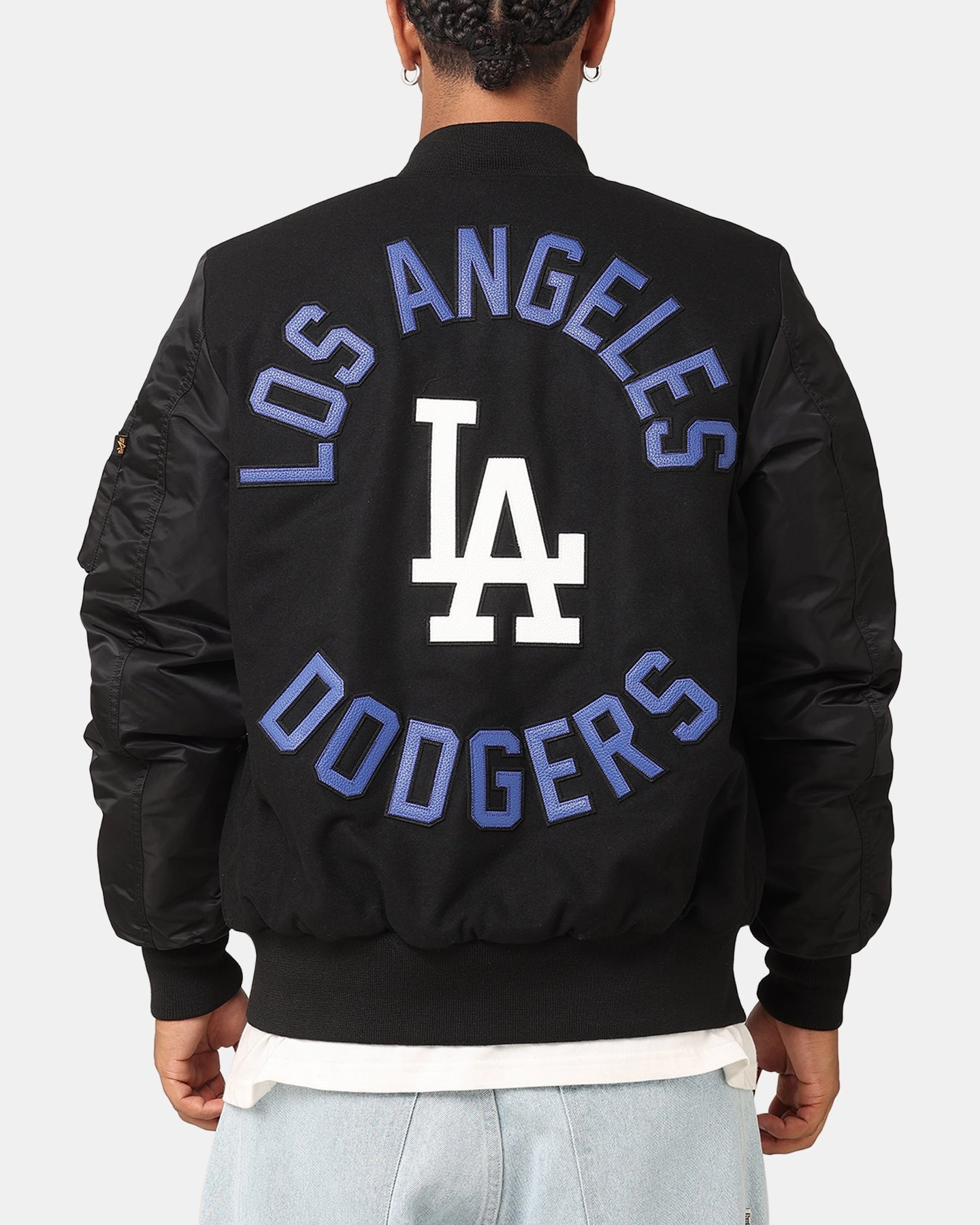 New Era Los Angeles Dodgers Alpha Industries MA-1 Wool Varsity Jacket Black gardeners