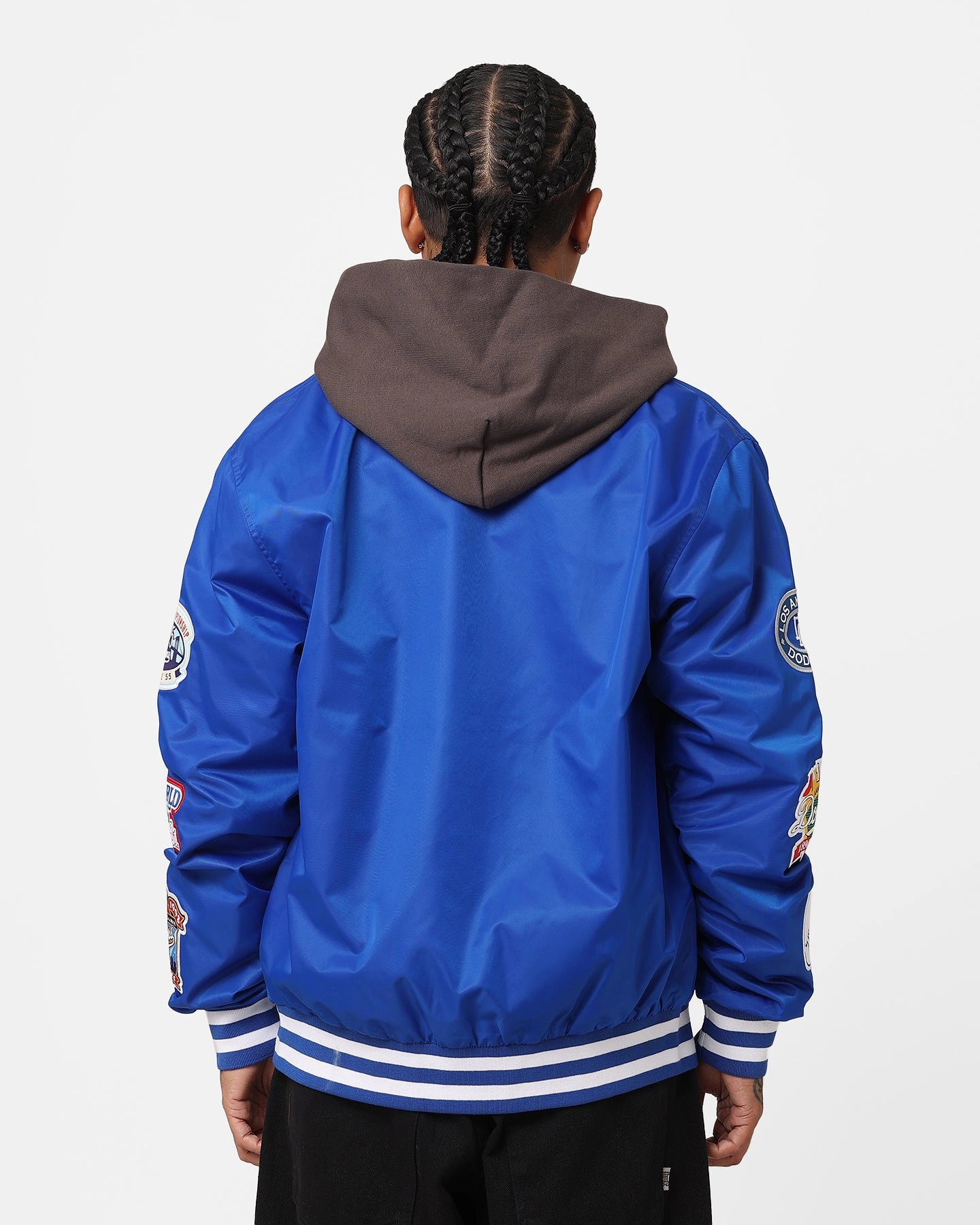New Era Los Angeles Dodgers Nylon Varsity Jacket Bright Royal Fleece Lined Interior