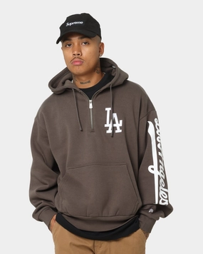 StretchFit Fabric Technology windy New Era Los Angeles Dodgers Quarter Zip Hoodie Moss
