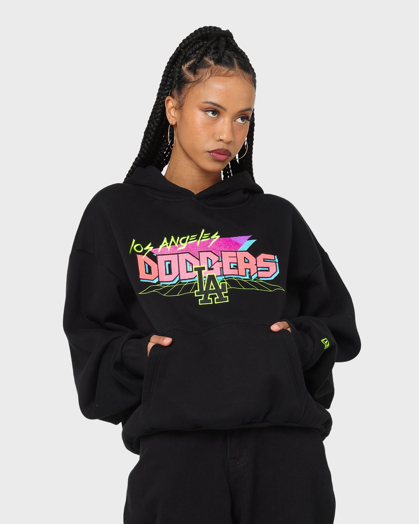 New Era Los Angeles Dodgers Retro Arcade Hoodie Black Weightless Construction Ventilation Grommets