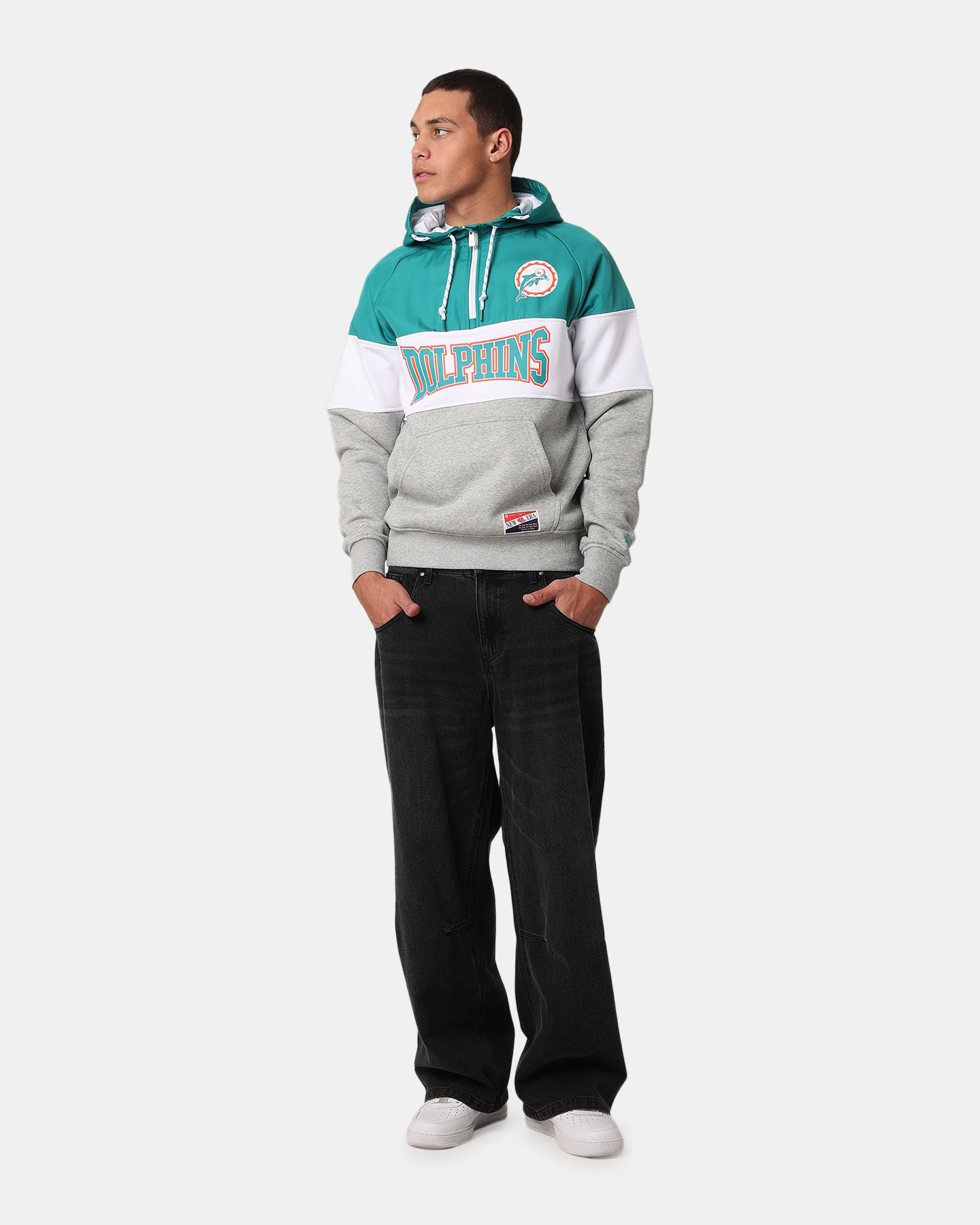 Casual Outdoor Layer New Era Miami Dolphins Quarter Zip Hoodie Turquoise