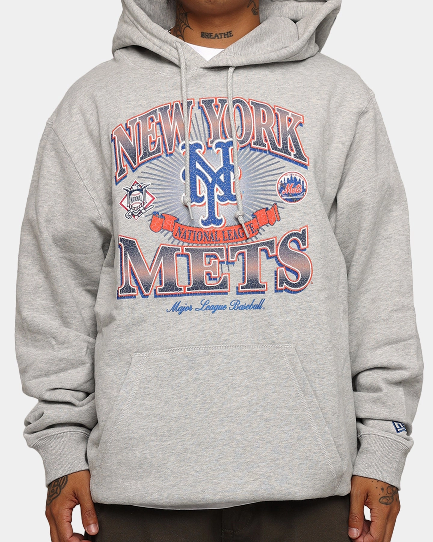 New Era New York Mets Pullover Hoodie Grey Flexible Seams Child