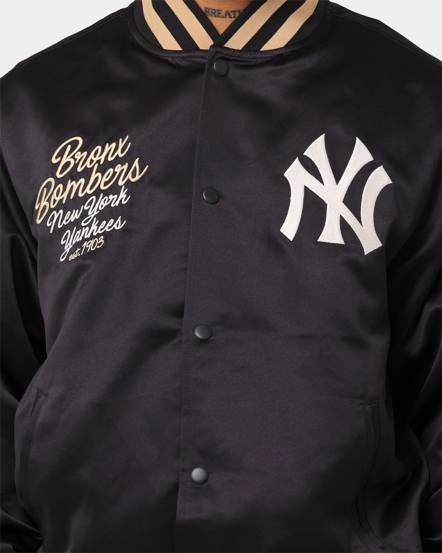 New Era New York Yankees Satin Jacket Navy Stain Resistant Non Restrictive Cut