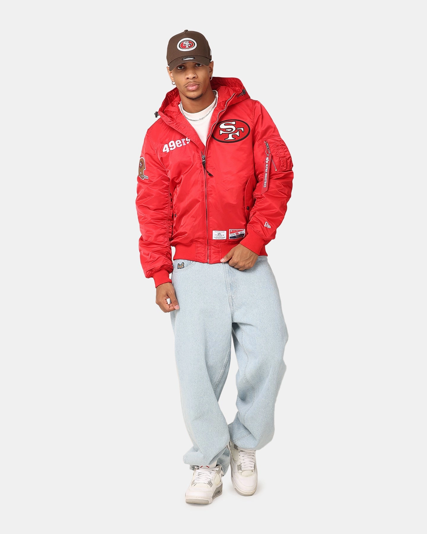 Collapsible Hood Structure Price New Era San Francisco 49ers Alpha Industries L-2B Hooded Bomber Jacket Red