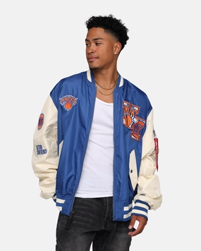 Rain Friendly New Era X Alpha Industries New York Knicks L-2B Bomber Jacket Blue