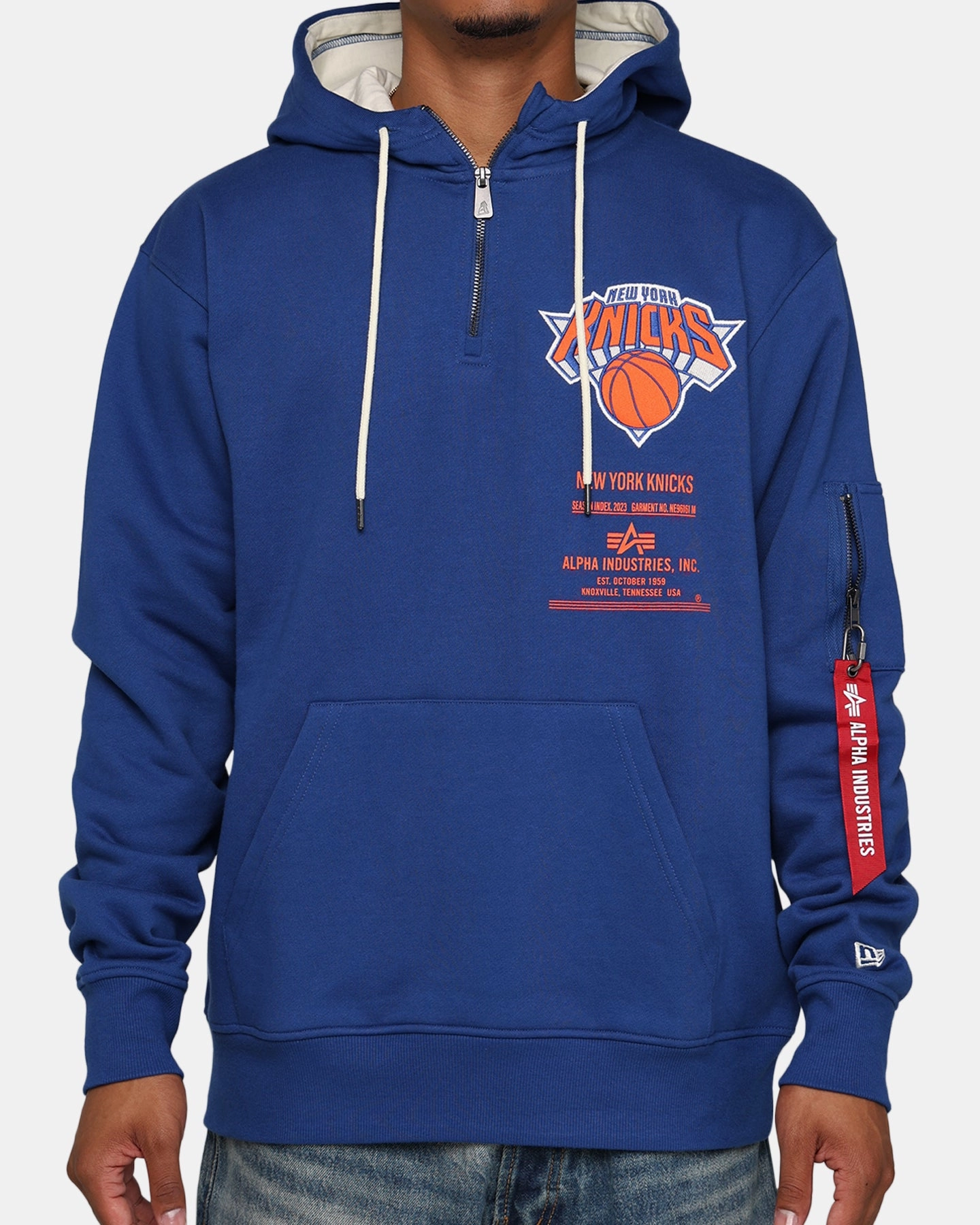 New Era X Alpha Industries New York Knicks Zipper Hoodie Blue suitable for summer sports