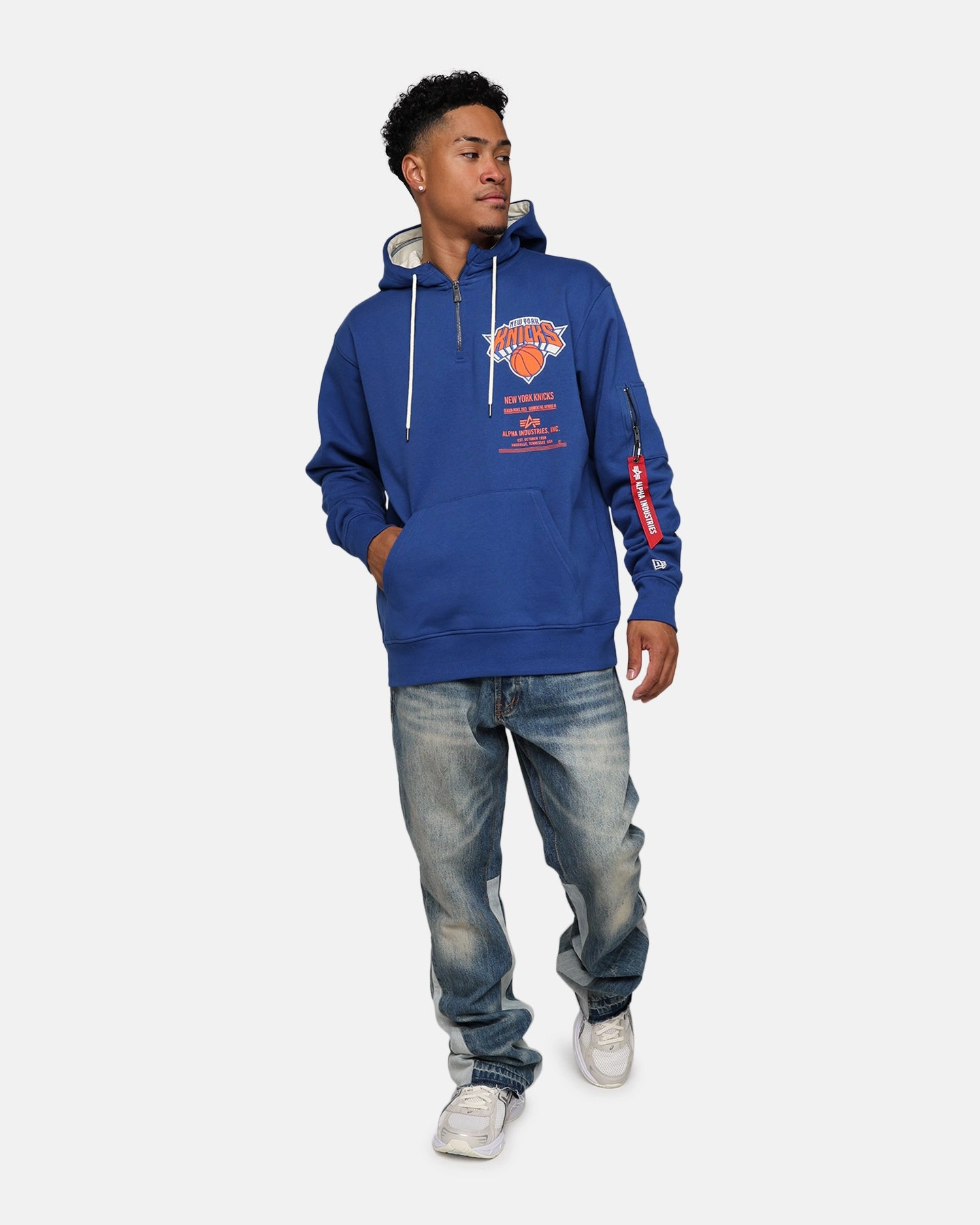 Reinforced Hem Storage New Era X Alpha Industries New York Knicks Zipper Hoodie Blue