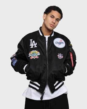 Anti-pill New Era X Alpha Series X MLB Los Angeles Dodgers MA-1 Bomber Jacket Black