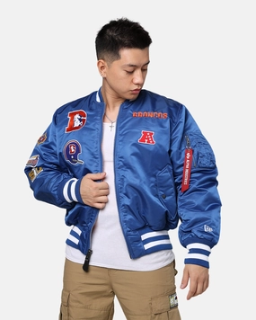 New Era X Alpha Series X NFL Denver Broncos MA-1 Bomber Jacket Royal Durable Shield Abrasion Resistant Edges