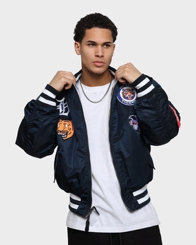 New Era X Alpha Series X NFL Detroit Tigers MA-1 Bomber Jacket Blue Zippered Vents
