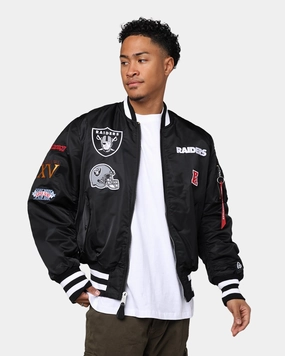 New Era X Alpha Series X NFL Las Vegas Raiders MA-1 Bomber Jacket Black Multipanel Construction shopping spree